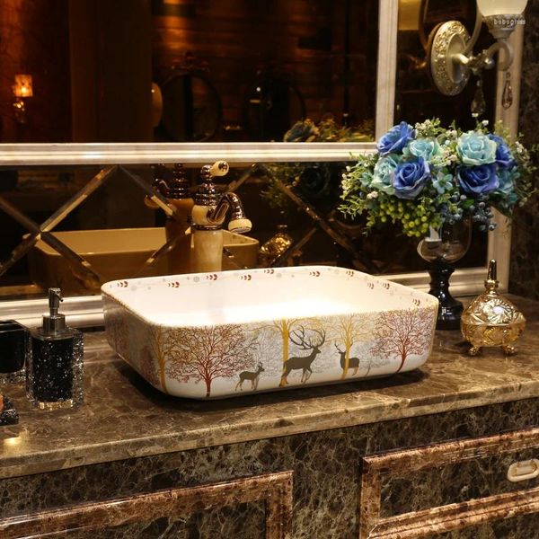 Robinets de lavabo de salle de bain bassin de table nordique de style nordique en céramique lavabo à lavabo à lavabo rectangulaire plate-forme de lavage