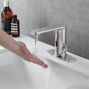 Badkamer wastafel kranen automatische sensor touchless kraan met gat dekplaat chroom ijdelheid handsvrije watertap