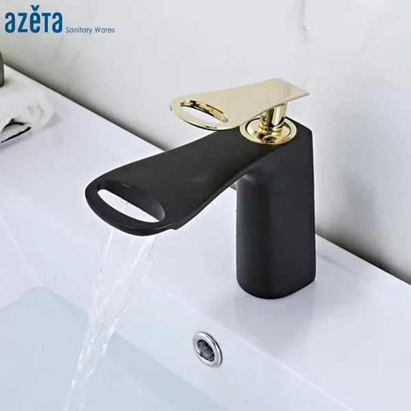Robinets de lavabo de salle de bain Robinet bassin Azeta Black à poignée simple Bascade Boucheur Tap Deck Mounted Eau à 6706bg