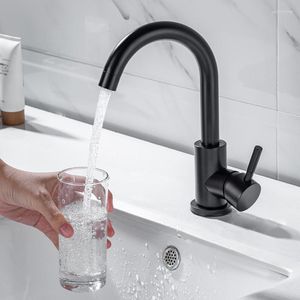 Robinets de lavabo de salle de bain AZOS Robinet monotrou moderne Vanité de barre de poignée noir mat avec bec rotatif à 360 °