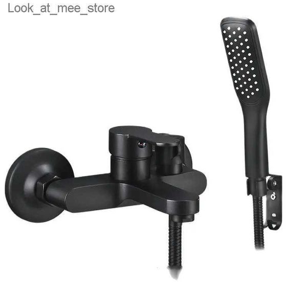 Grifos para lavabo de baño Bakala, grifo de ducha de baño de latón negro, grifo mezclador para baño con cabezal de ducha manual, ducha negra montada en la pared Q240301