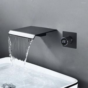 Robinets de lavabo de salle de bain bakala affichage numérique robinet mural en cascade de cascade de lavage