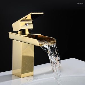 Badkamer wastafel kranen bakala luxe messing bassin mixer tap single handle moderne gouden kraan desing waterval lt-501k