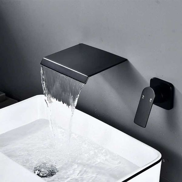 Grifos para lavabo de baño BAKALA, grifo de baño negro mate/cromado, grifos para lavabo en cascada montados en la pared, grifos para lavabo, grifo mezclador de agua fría y caliente