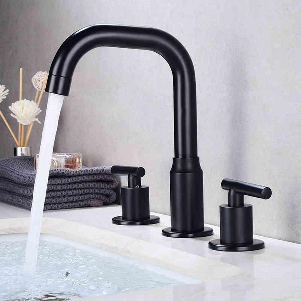 Robinets de lavabo de salle de bain Bassin 8'Sink Widespread 3 HolSe Mixer And Cold Brass Black