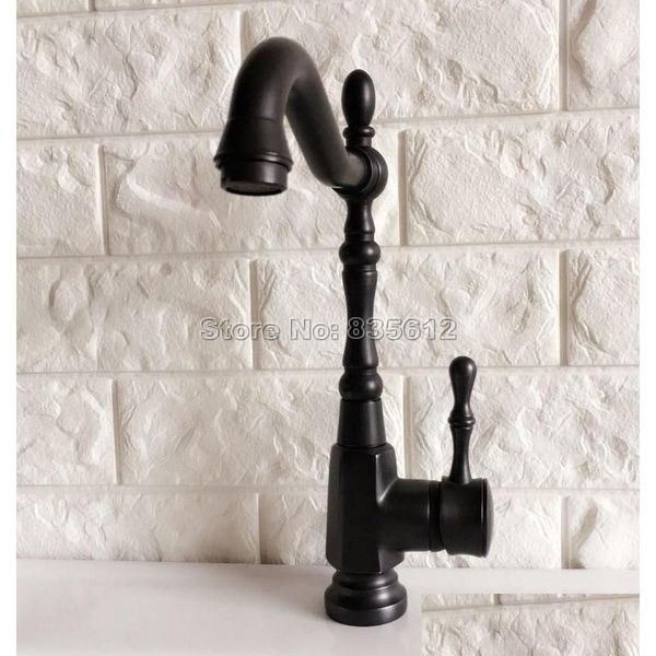 Grifos del fregadero del baño Lavabo y grifo frío Caño giratorio Bronce negro Cubierta montada Recipiente Vanidad Grifos de agua Tnf386 Entrega de gotas Inicio Dhxjn