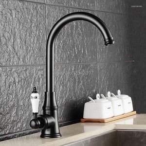 Robinets De Lavabo De Salle De Bains Bassin Et Mitigeurs Froid Poignée En Céramique Bronze Noir 360 Bec Pivotant Navire ZR352