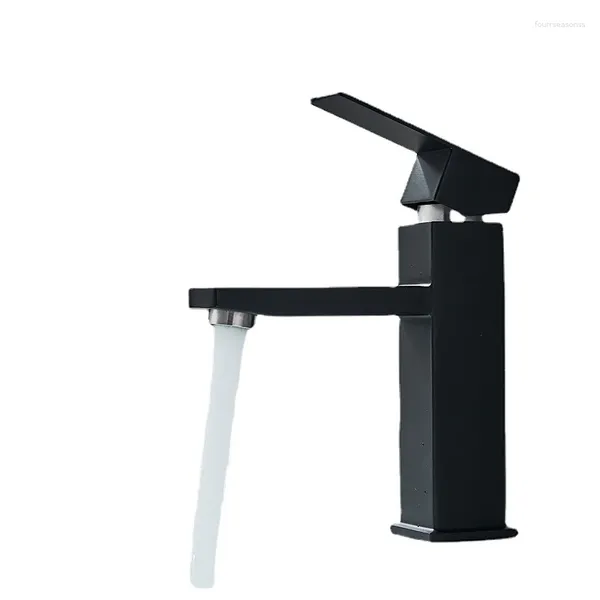 Rubinetti per lavandino del bagno Rubinetto per lavabo e acqua fredda Miscelatore quadrato con maniglia singola Nero montato su controsoffitto