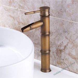 Robinets de lavabo de salle de bains, lavabo en laiton Antique en forme de bambou torneiras do banheiro cuivre poignée unique et robinet d'eau froide 221121