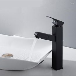 Rubinetti per lavabo da bagno Lavandino in ottone nero estraibile Rubinetto alto quadrato Miscelatore monocomando / foro per acqua fredda