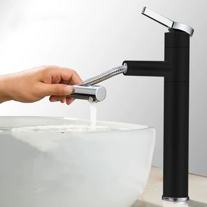 Grifos para lavabo de baño, lavabo de latón negro, grifo extraíble para lavabo, grifos mezcladores blancos de agua fría montados en cubierta en cualquier ángulo