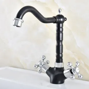 Robinets de lavabo de salle de bains, robinet en laiton chromé noir, bec pivotant à 360 degrés, poignée Double croisée, robinets mélangeurs de bain Nnf484