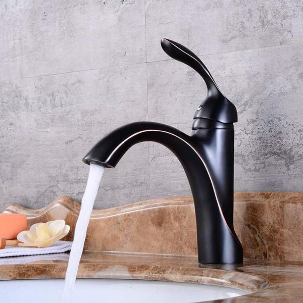 Grifos de lavabo de baño, grifo de latón de bronce frotado con aceite negro, grifo mezclador de agua fría de baño de una sola manija, Torneiras