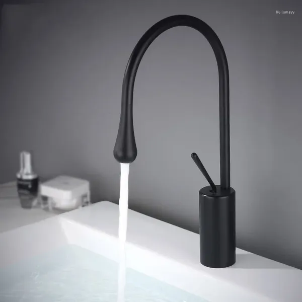 Robinets de lavabo de salle de bains, cascade noire, robinet mitigeur d'eau froide et d'eau froide à trou unique, moderne