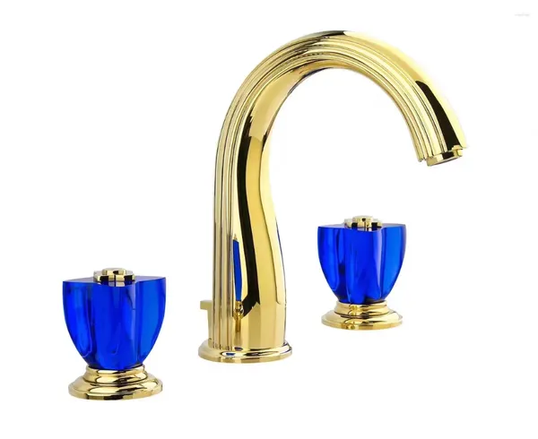 Robinets d'évier de salle de bain Basin Brass Luxury Gold Robinet 3 Trou et Cold Water Tap
