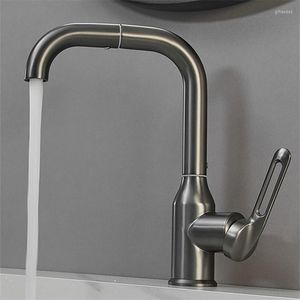 Grifos para lavabo de baño, lavabo, grifo mezclador de latón, lavabo giratorio en frío, uso en cocina, manija de palanca única, montaje en cubierta, pistola gris