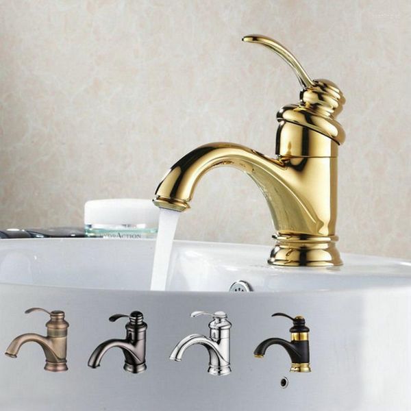 Robinets de lavabo de salle de bain Robinet de lavabo Antique / Chrome / Noir / Or Laiton Froid Et Eau Mitigeur Mitigeur Montage sur pont
