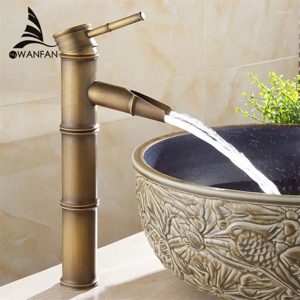 Robinets de lavabo de salle de bain robinets de bassin antqiue en laiton bambou cascade simple pont de baignoire de salle de bain mélangeur de toilette