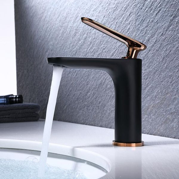 Grifos para lavabo de baño, grifo de lavabo, grifo de agua negro, oro rosa, frío y cobre, cromo, China, soporte único, latón1