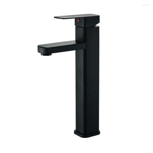 Robinets d'évier de salle de bains Robinet de lavabo Noir Mélangeur d'eau froide et d'eau Court ou haut Acier inoxydable Lavage de bain Robinetterie monotrou