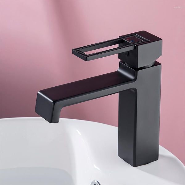 Grifos para lavabo de baño Grifo para lavabo Pintura negra Cuadrado y lavabo frío Gabinete para mostrador de lavado