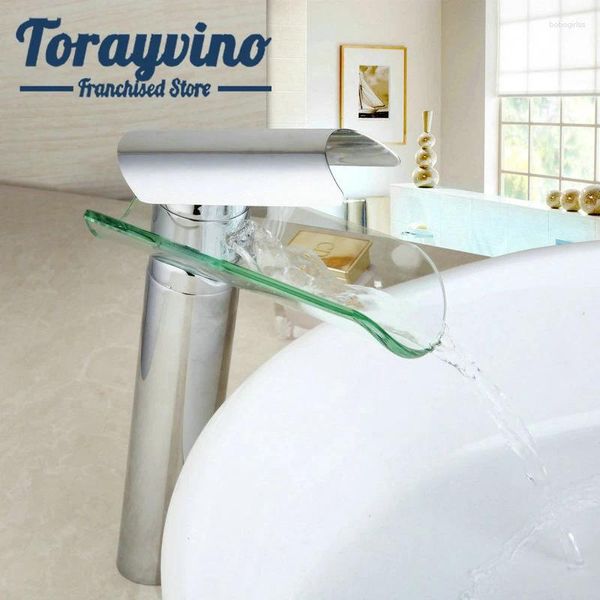 Grifos de fregadero de baño cuenca grifo de latón vidrio cromo cromo transparente orificio de un solo montón de montaje de montaje mezclador