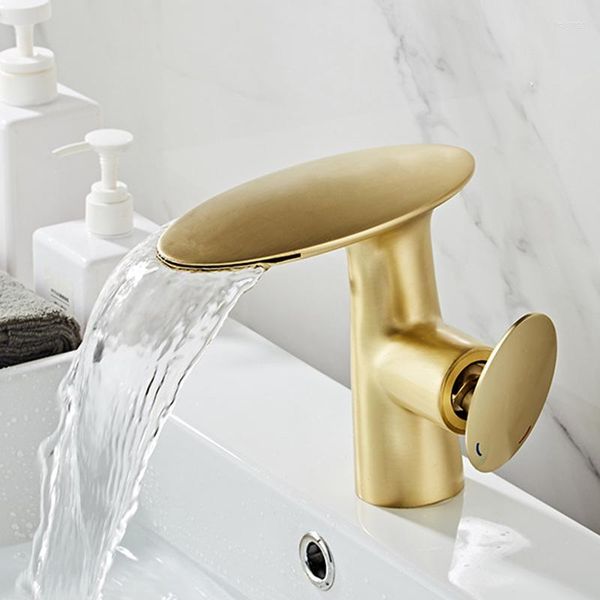 Robinets de lavabo de salle de bain brosse de robinet de bassin or/blanc/noir/laiton chromé robinet mitigeur de conception unique et cascade d'eau froide