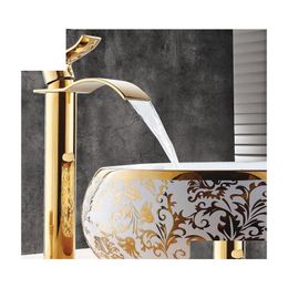 Badkamer wastafel kranen bassin kraan Goud en witte waterval Brass Mixer Tap Cold Drop levering Huis tuinbuien Accs DHI5A