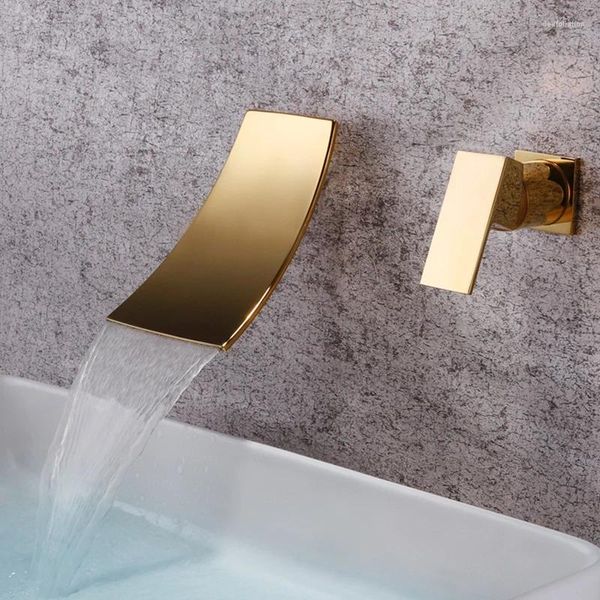 Robinets de lavabo de salle de bain Robinet de bassin Gold dans le mur Black Waterfall and Cold Tap Maxer