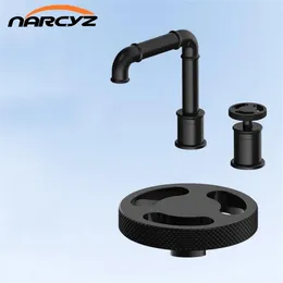 Robinets de lavabo de salle de bain robinets de bassin loft industriel fendu divisé mat à manche simple noir et baignoire froide A9024