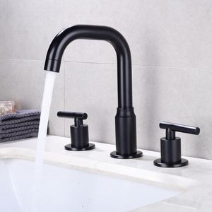 Grifos del lavabo del baño Basin Mezclador de grifo fría Tres agujeros extendidos de tres agujeros negros u dorados 8 pulgadas