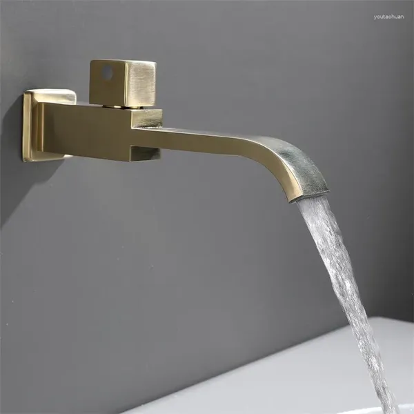 Grifos de lavabo de baño, grifo de lavabo, solo juego de mezclador de grifo de baño de pared de oro cepillado en frío