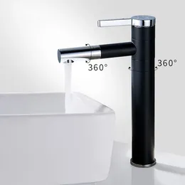 Grifos del fregadero de baño Plataforma del grifo del recipiente que aumenta el toque de fundición de cromo blanco/negro Rota 720 grados Robinet montada en la cubierta