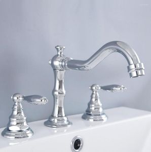 Robinets de lavabo de salle de bain Robinet de lavabo Chrome poli 3 trous montés sur le pont Mitigeur vintage froid Nnf975