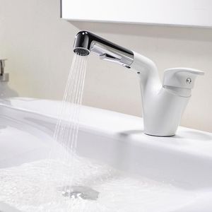 Robinets d'évier de salle de bain Robinet de lavabo Pull Out Cuivre Mitigeur trou et mitigeur froid