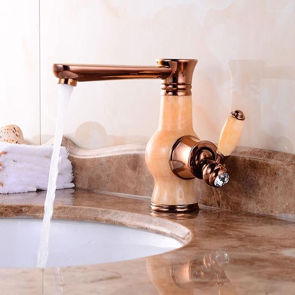 Grifos para lavabo de baño, lavabo con acabado dorado, grifo monomando, montaje en cubierta, grifo mezclador de oro rosa para Torneiras