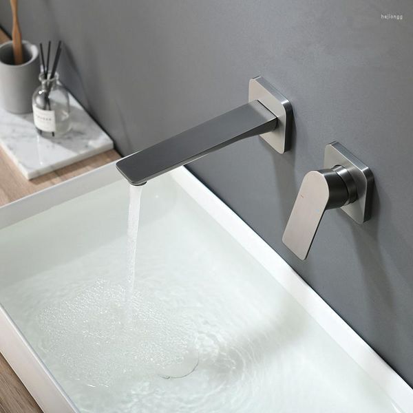Robinets d'évier de salle de bain mitigeur de lavabo robinets d'eau froide muraux en laiton avec boîte intégrée pistolet à une poignée gris/noir/chrome