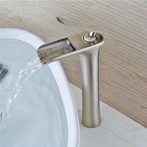 Robinets d'évier de salle de bain bassin nickel laiton cascade monotrou robinet d'eau froide et mitigeur robinets Torneira