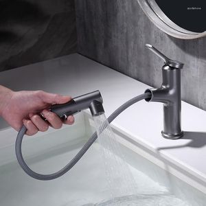 Robinets de lavabo de salle de bain Mitigeurs extractibles pour lavabo Mitigeur froid Pistolet monté sur le pont Gris / Noir / Chrome