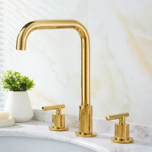 Grifos de lavabo de baño Cuenca de latón sólido Mezclador generalizado Grifo giratorio Frío Mango doble Oro / Negro / Cromo Llegadas