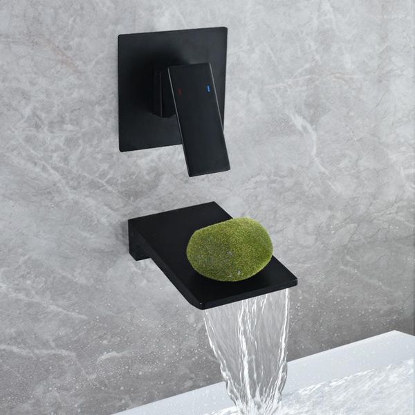 Grifos de lavabo de baño grifo de cascada de lavabo montado en la pared negro/latón cromado monomando 2 agujeros grifos mezcladores fríos Torneira