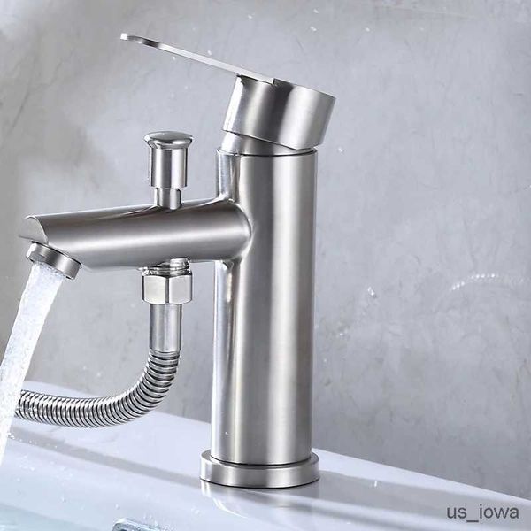 Grifos para lavabo de baño Grifo para lavabo de baño Grifo monomando para fregadero de acero inoxidable con cabezal de ducha Boquilla de válvula para grifo de agua fría y caliente Grifo para bañera