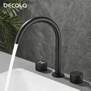 Grifos para lavabo de baño Grifos para lavabo de baño Grifo de doble manija montado en cubierta Mezclador de lavabo negro Grifo para lavabo de ducha fría y caliente Grifo para bañera de 3 orificios Q240301