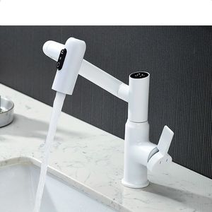 Grifos de lavabo de baño Grifo de baño grifo de lavabo todo cobre frío y agua 1080 ﾰ salida de agua giratoria de tres modos lavabo de baño grifo blanco 230311