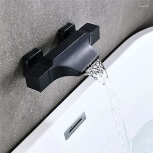 Grifos de lavabo de baño bañera cascada bañera estilo grifo blanco/negro/oro latón doble manijas control montado en la pared grifo mezclador