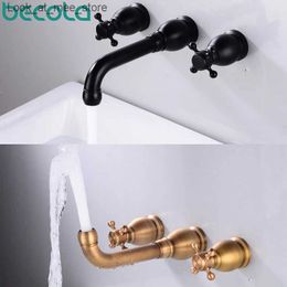 Grifos para lavabo de baño Becola, juego de lavabo de 3 orificios, latón antiguo/negro, doble manija cruzada, grifo para lavabo de baño montado en la pared, grifo frío y caliente en la pared Q240301