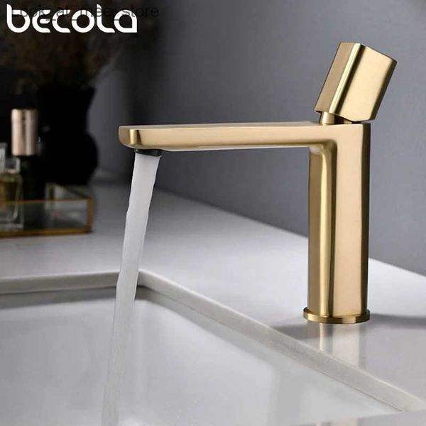 Becola bassin évier salle de bain robinet pont monté eau chaude froide bassin mélangeur robinets brosse doré mat noir lavabo robinet grue Q240301