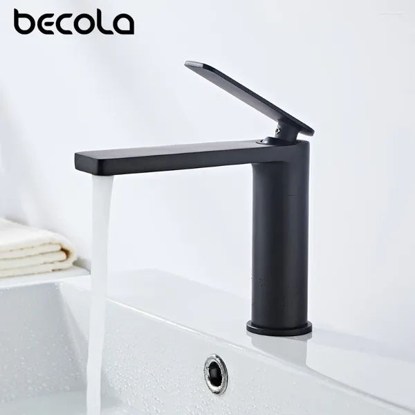 Robinets de lavabo de salle de bain Beccola Black Basin Robinet Single levier et mélangeur d'eau en laiton froid Tap grand / court