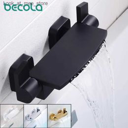 Grifos del fregadero del baño Becola Baño negro Cascada Bañera Grifo Instalación de cubierta Doble manija Latón Baño Ducha Grifo Mezclador Bañera Grifo Q240301