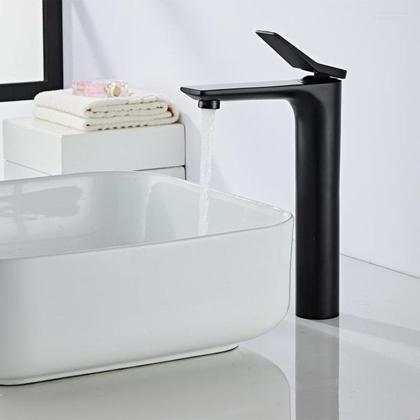 Becola – robinets de lavabo de salle de bains, lavabo haut/court en laiton noir/Chrome, mitigeur d'eau froide et d'eau à poignée unique 2023A149